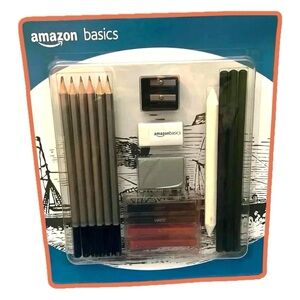 🆕 Amazon Basics Sketch & Drawing Art Pencil Set, Charcoal, Black, White